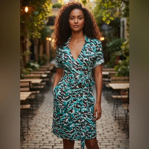 Diane Von Furstenberg Camo Print Wrap Dress - Picture 1 of 10